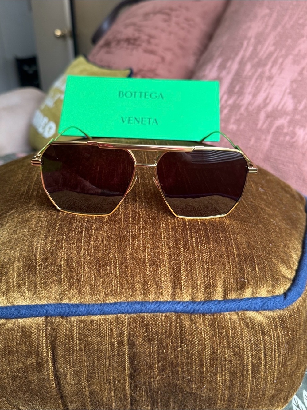Bottega Veneta Gold Frame Sunglasses with Brown Lenses